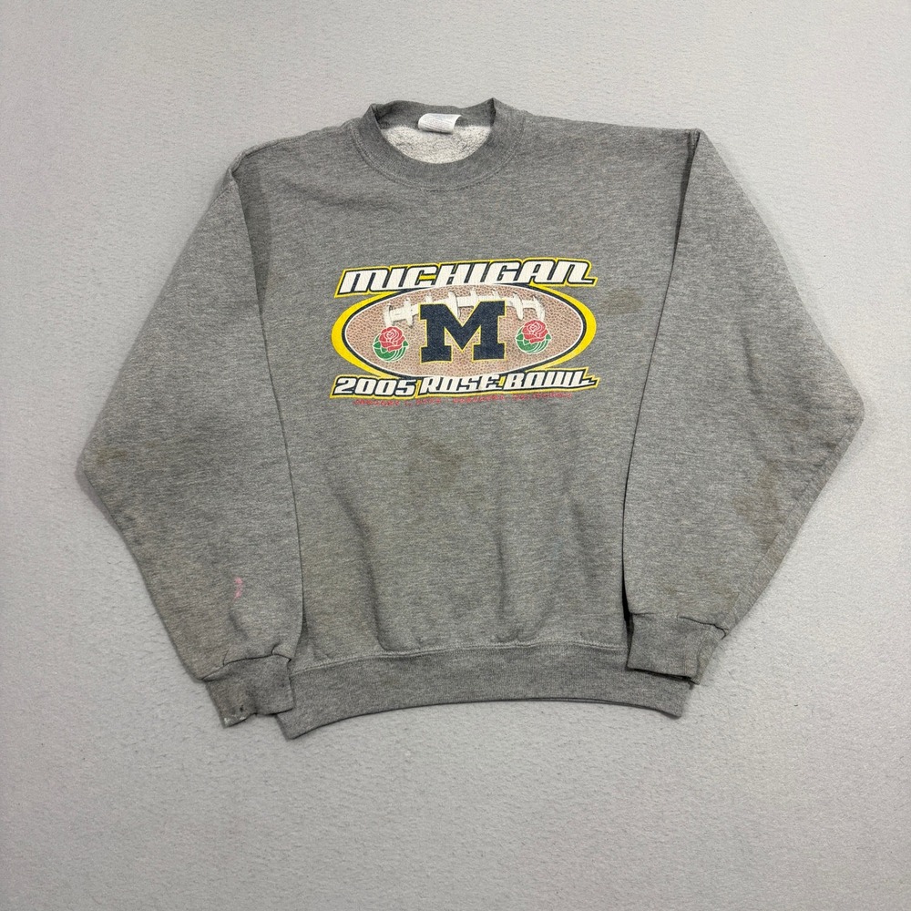 Vintage Michigan Wolverines 2005 Rose Bowl Sweatshirt Men's Medium Gray y2k